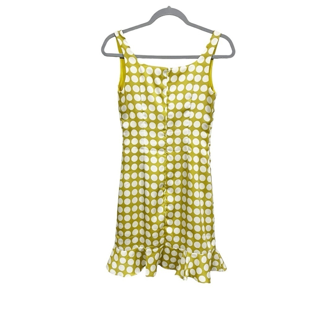 De La Vali Christobel Mini Dress 6 Small Green Polka Dot Retro Mod Ruffle Hem - Picture 5 of 9